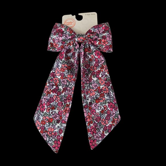 NWT Girls Pink Floral Print Jumbo 5 Inch Bow Barrette Hair Clip - Picture 1 of 2